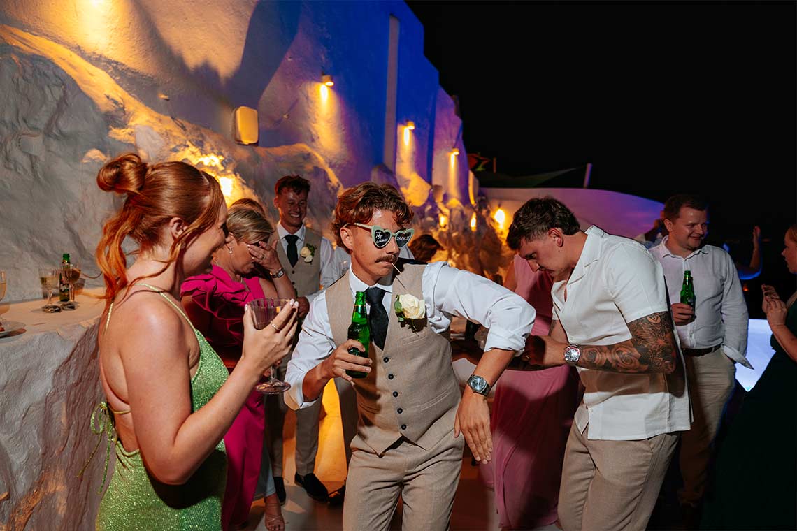 Wedding ceremony photographed on the Santorini caldera